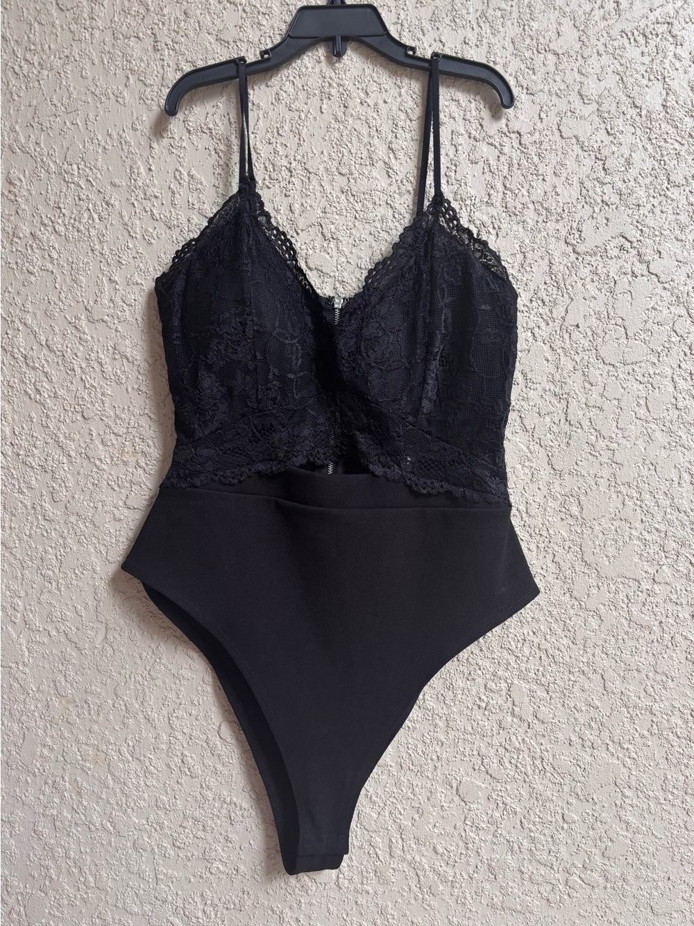 Women's Black Lace Bodysuit with Spaghetti Straps